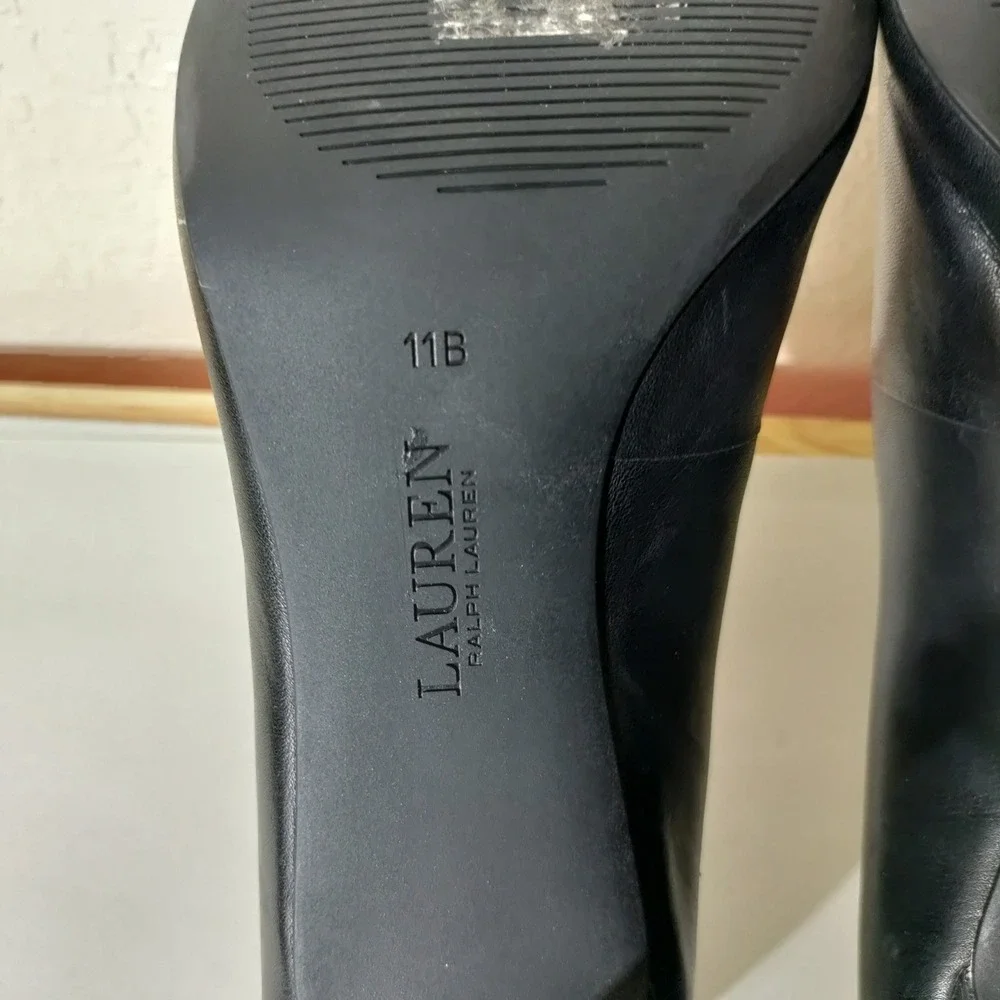 Lauren Ralph Lauren Womens Black Leather Pointed Toe Kitten Heel Pumps Size 11B